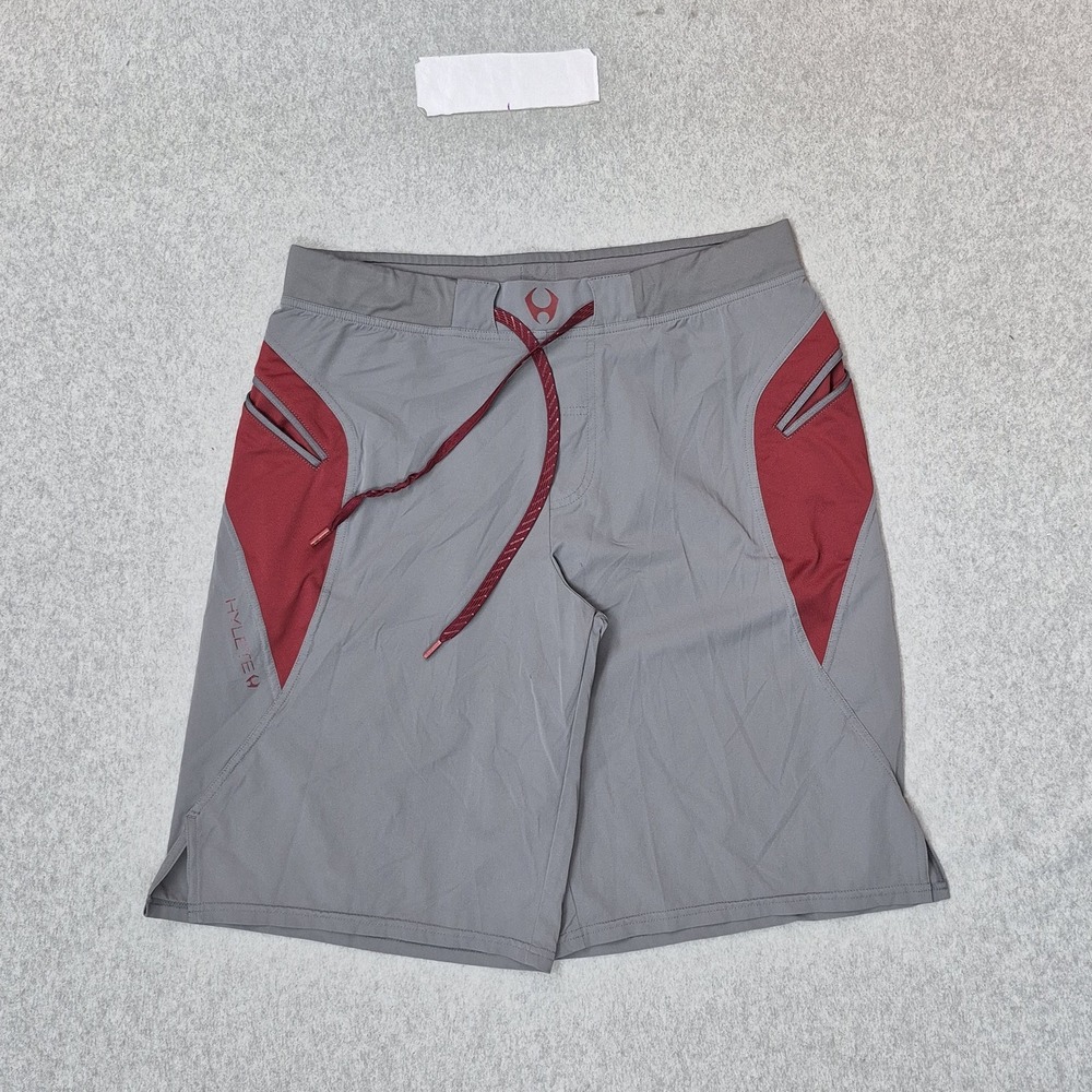 HYLETE Men Activewear Shorts LARGE Gray Nylon Spandex Colorblock Zipper 9"